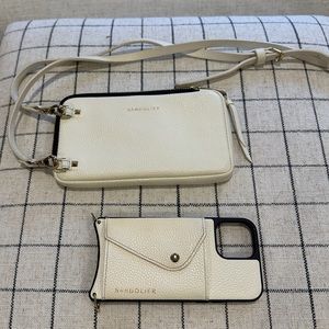 Bandolier Pebble leather expanded zip pouch winter white & gold